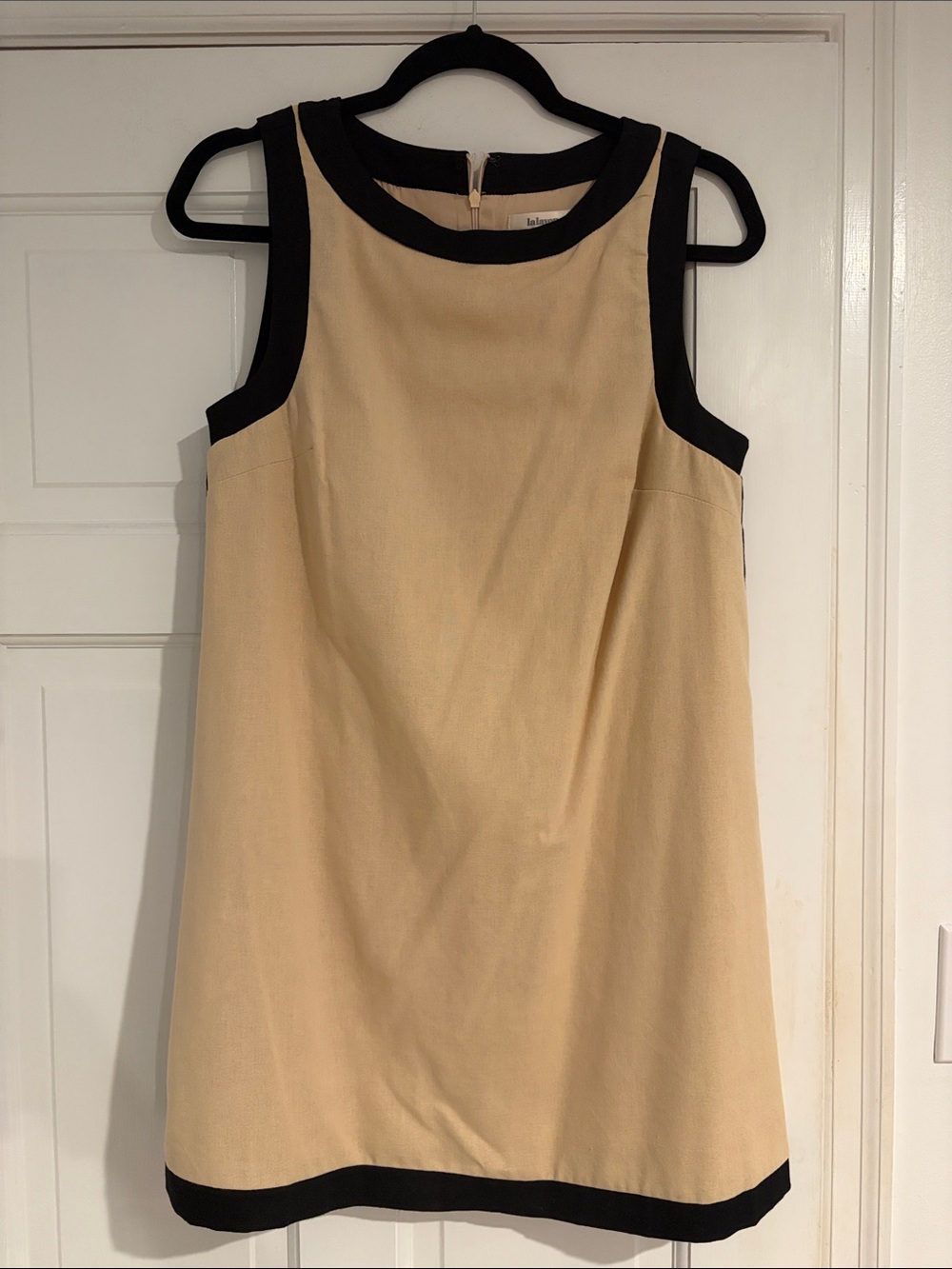 Beige and Black Contrast Trim Sleeveless Mini Dress